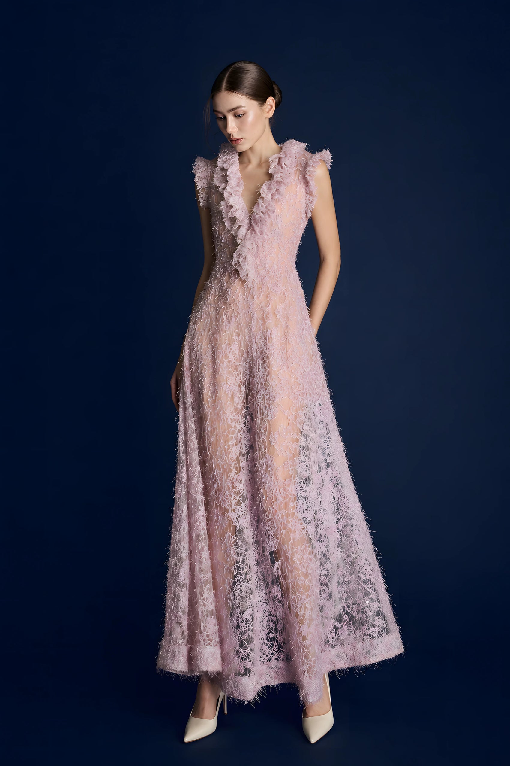 Flared Fringe Lace Dress